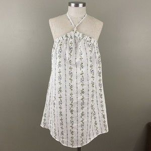 Reformation Womens Floral Halter Dress M White Linen Mini Boho Festival